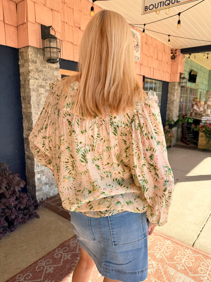 Tribal Flowy Dolman Sleeve Blouse With Self-Covering Buttons - Cactusclay