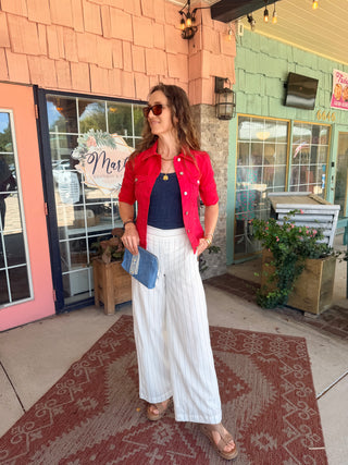 Liverpool Pull-on Wide Leg Pant Cream Blue Multi Stripe