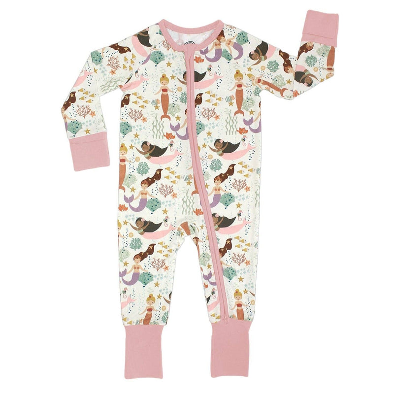 Making Waves Mermaids Coastal Bamboo Baby Pajamas Convertible Romper