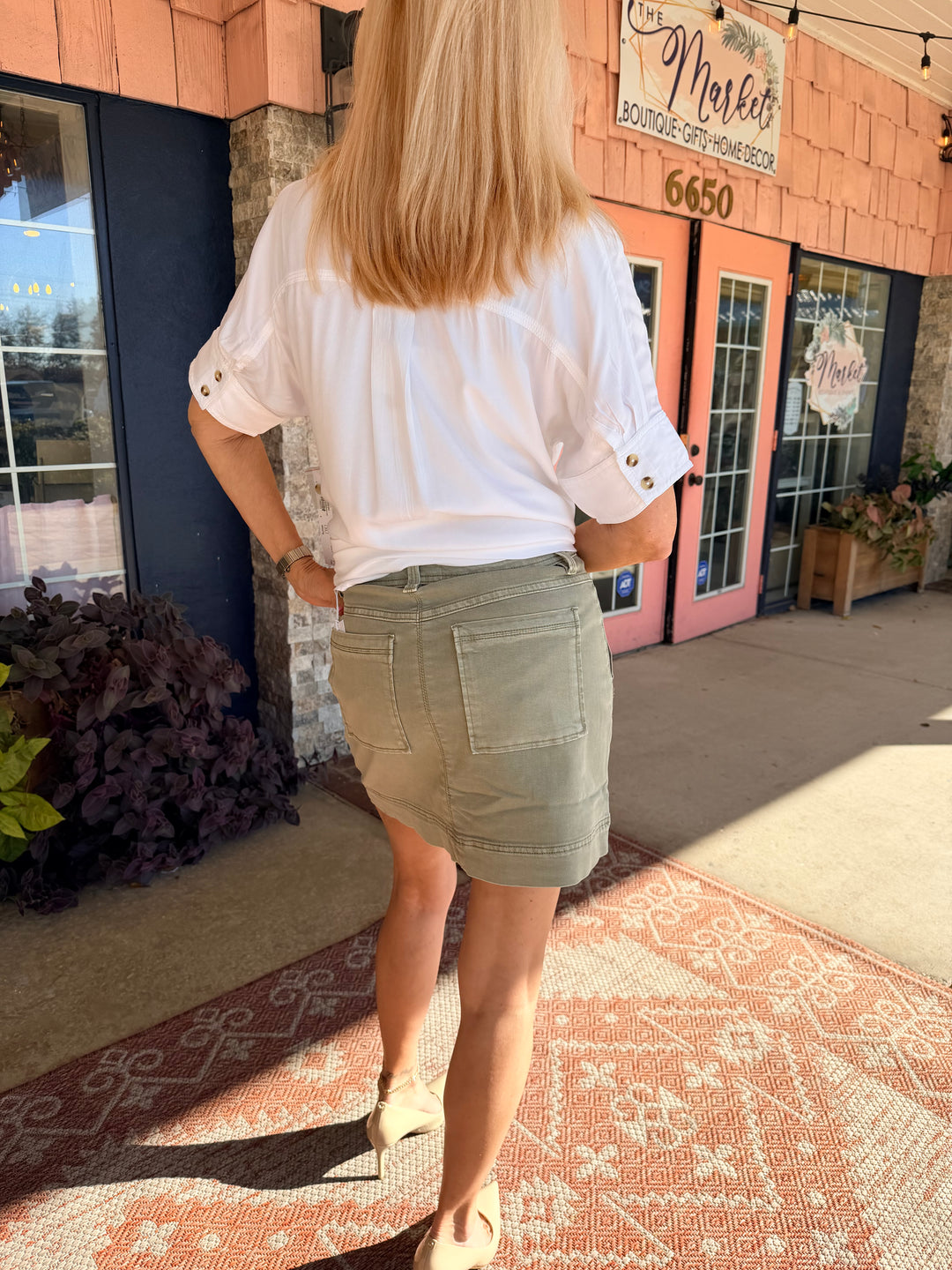 Tribal Comfort Stretch Audrey Pull-On Denim Skort Patch Pockets - Cactusclay