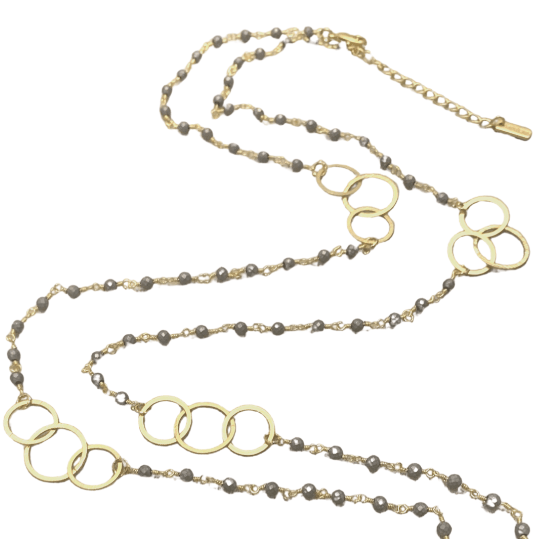 Peace and Love Gold Hoops Long Necklace