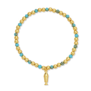 Splendid Iris Fish Charm Beaded Stretch Bracelet