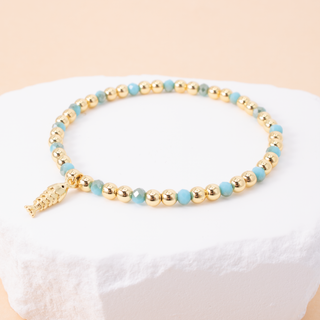 Splendid Iris Fish Charm Beaded Stretch Bracelet