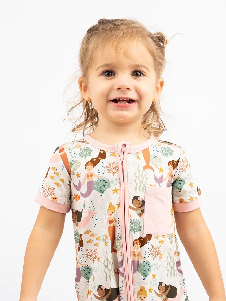 Emerson &amp; Friends Mermaid Bamboo Shortie Romper - Making Waves, Baby SR-905