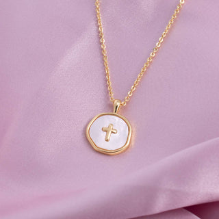 Splendid Iris Shell With Cross Pendant Necklace