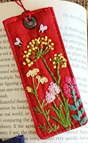 Vintage Linen Bookmark With Cute Floral Embroidery