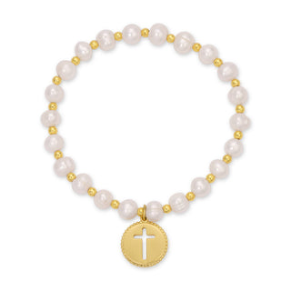 Splendid Iris Pearl With Cross Bracelet