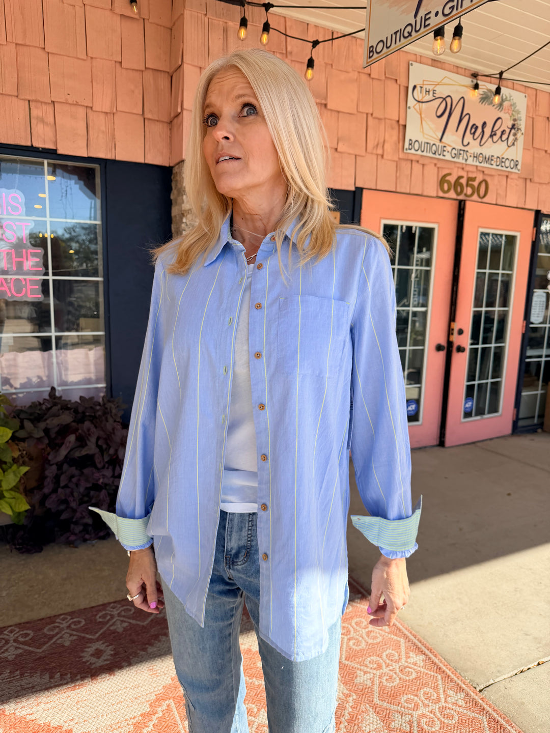 Tribal Long Sleeve Button Front Shirt Chambray