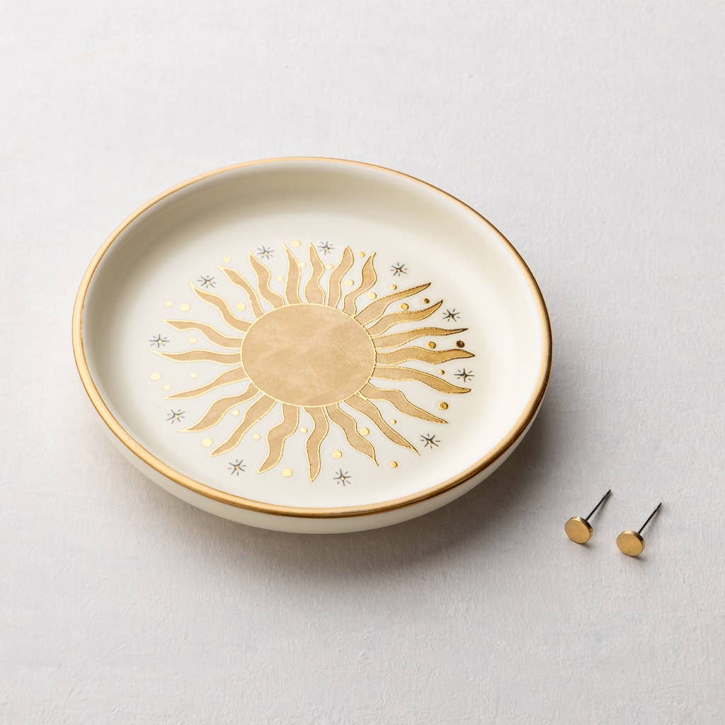 Jewelry Dish &amp; Stud Earring Set - Sun Rays/Cream