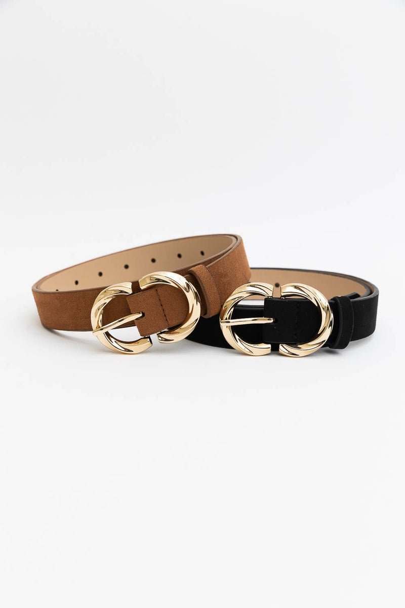 Double C Shaped Buckle Suede Belt ♾️