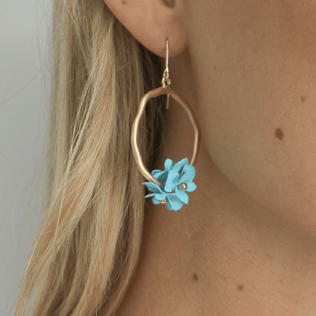 Bloom Gold Hoop Earring - Turquoise