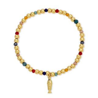 Splendid Iris Fish Charm Beaded Stretch Bracelet