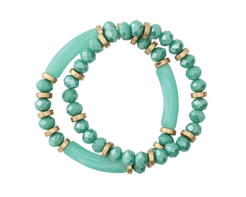 Jade Glass Beads with Gold Accents Bracelet 8005848