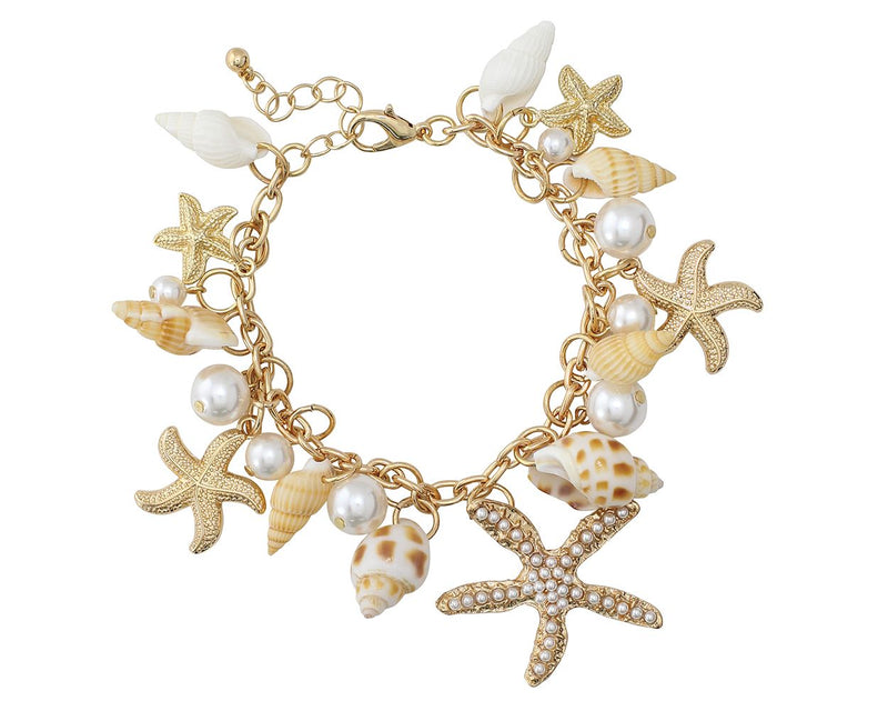 Gold Bracelet with Shells & Pearls 8006063