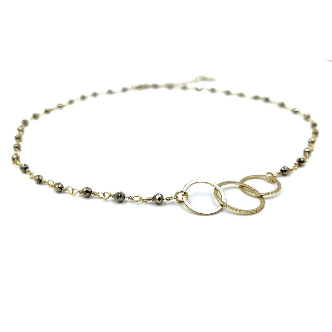 Erin Gray 3 Hoops on Pyrite Short Necklace