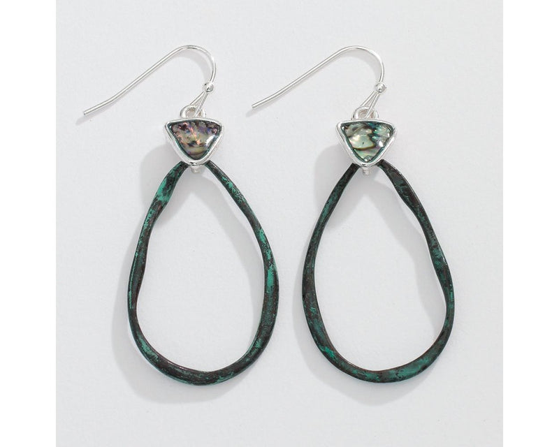Hammered patina teardrops with abalone accent 8101495