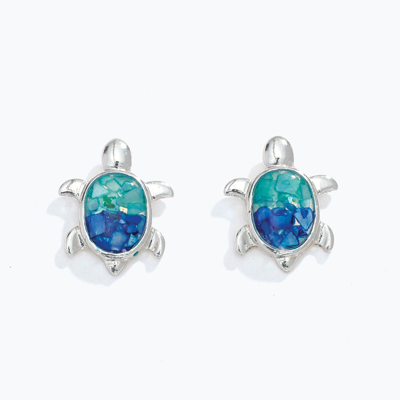 Earrings-Silv Turtle w Blue Flakes