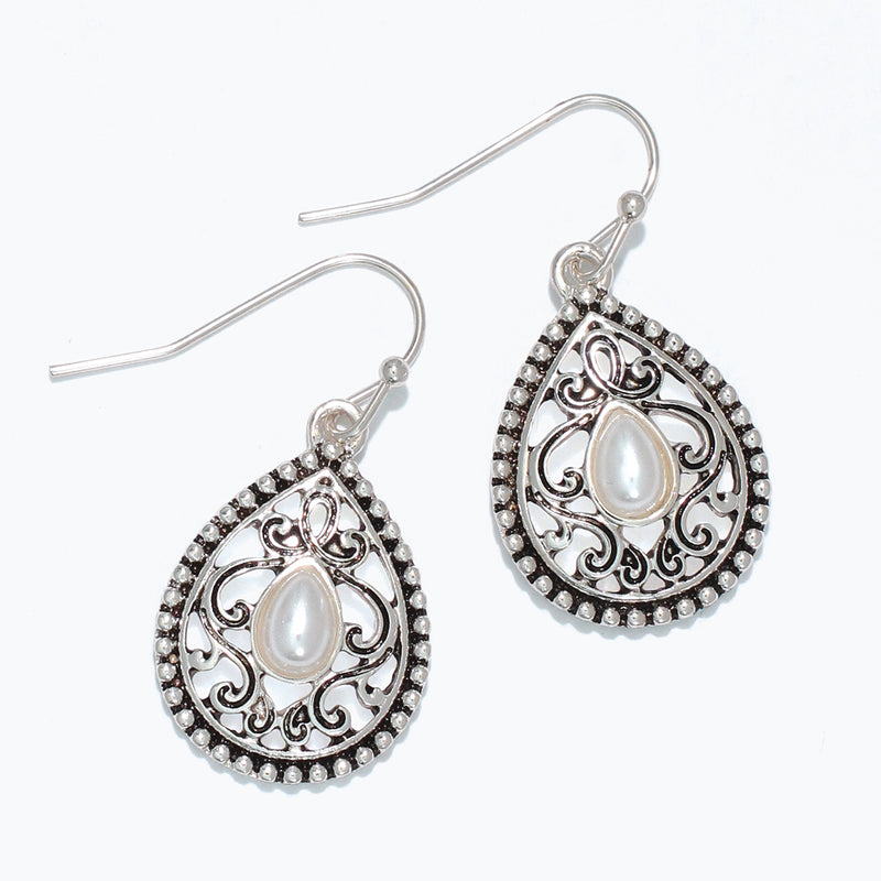 Earrings-Silver Filigree w Pearl