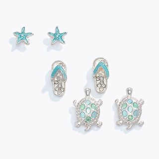 Earrings-Silver Aqua Coastal Triple