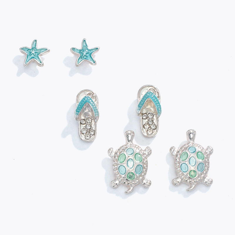 Earrings-Silver Aqua Coastal Triple