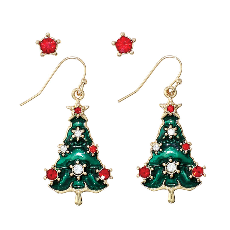 Earrings-Tree and Red Crystal Duo