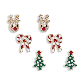 Periwinkle Earrings-Rudolph,Tree, Candy Cane