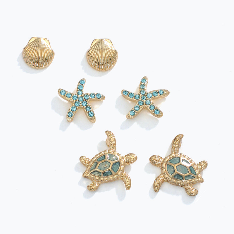 Earrings-Gold Turtle Trio