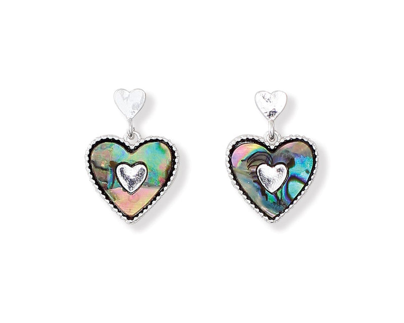 Silver Abalone Heart Earrings