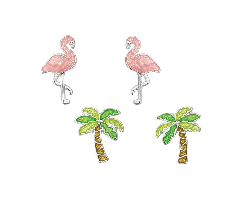 Duo Flamingo and Palm Earrings