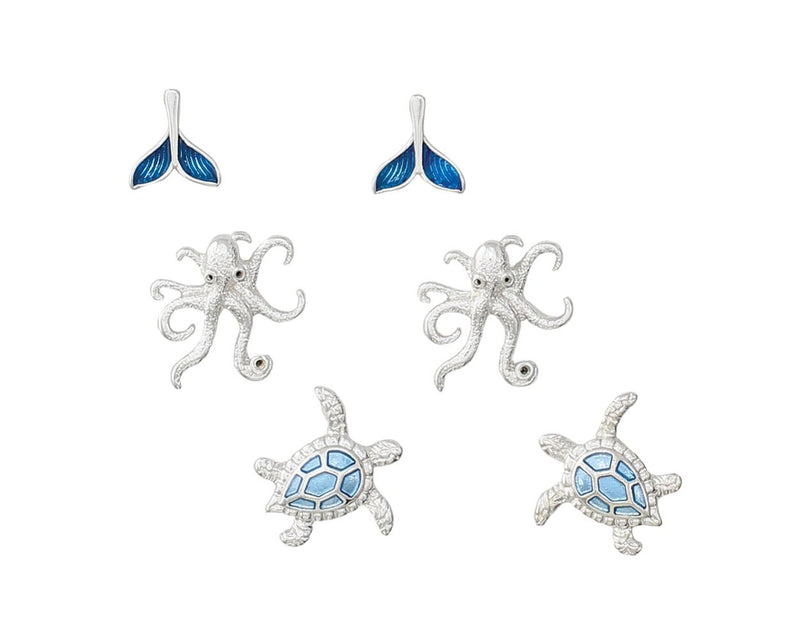 Shades of Blue Sea Life Trio Earrings
