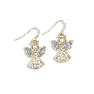 Periwinkle Earrings-Slv Gld Crystal Angel w/ Pearl