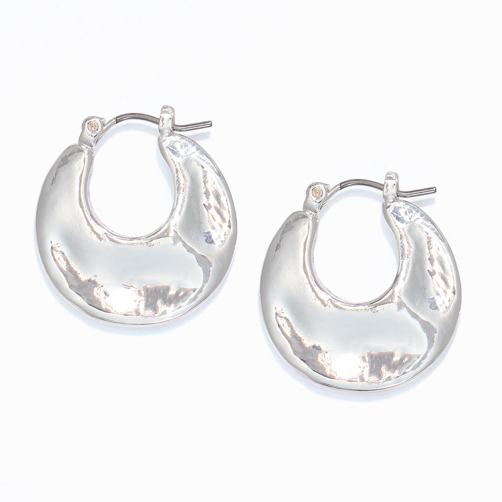 Periwinkle Earrings-Silver Hammered Disc Hoops