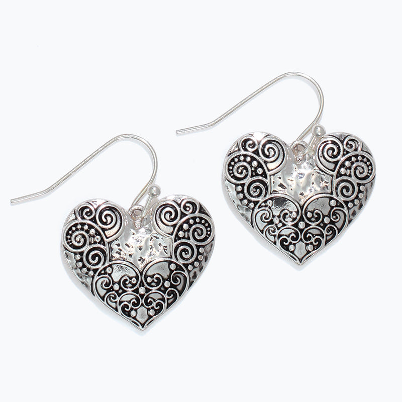 Earrings-Silv Heart w Scroll Detail