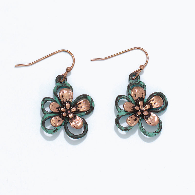 Earrings-Patina and Copper Flowers