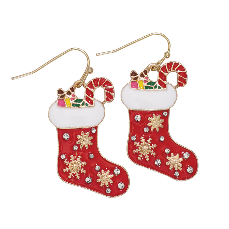 Earrings-Red Stocking w Snowflakes