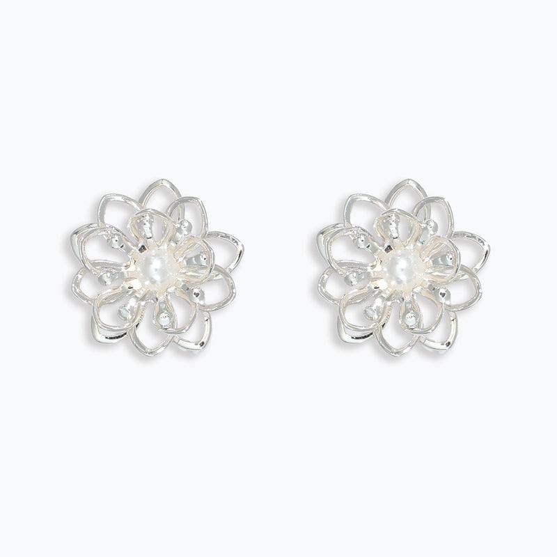 Earrings-Silver Flowers with Pearls