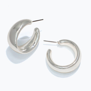 Earrings-Polished Silver Wide Hoop