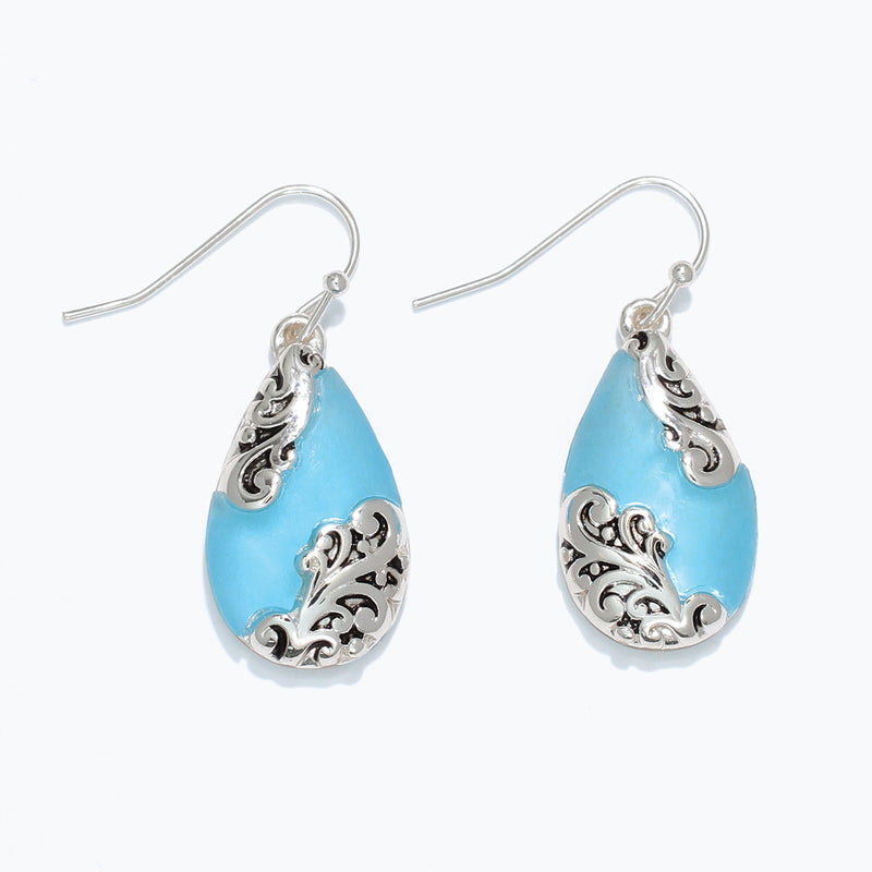 Earrings-Sky Blue w Silver Filigree