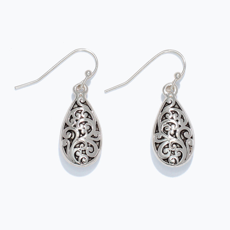 Earrings-Silver Filigree Drops