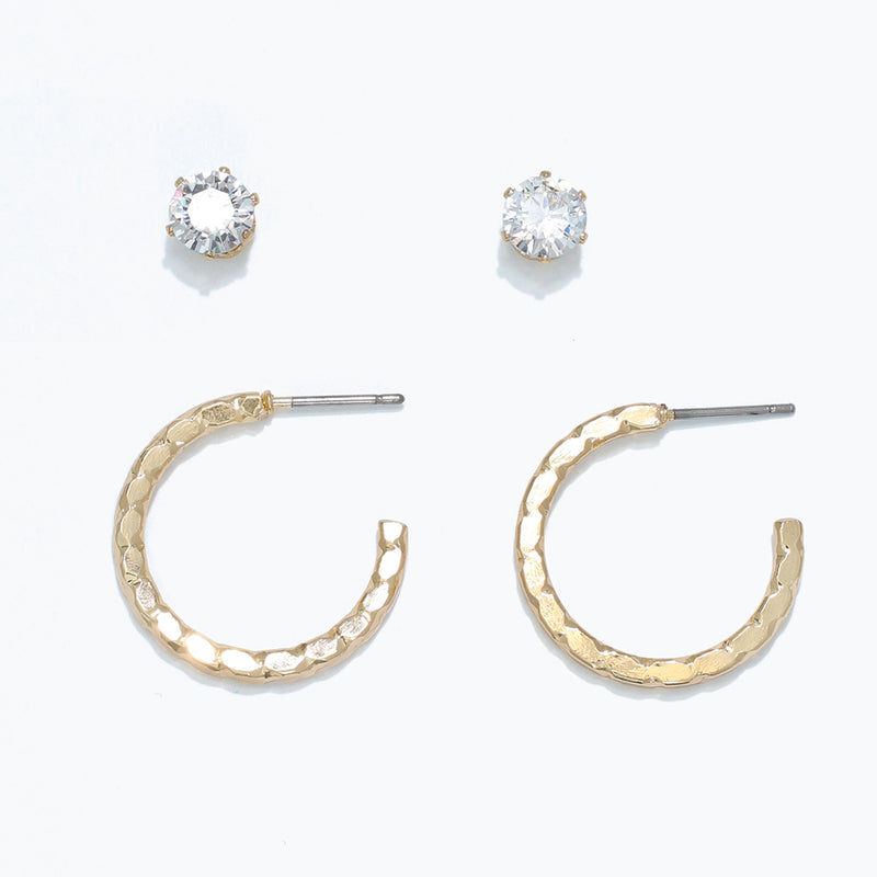 Earrings-DUO CZ Stud + Gold Hoop