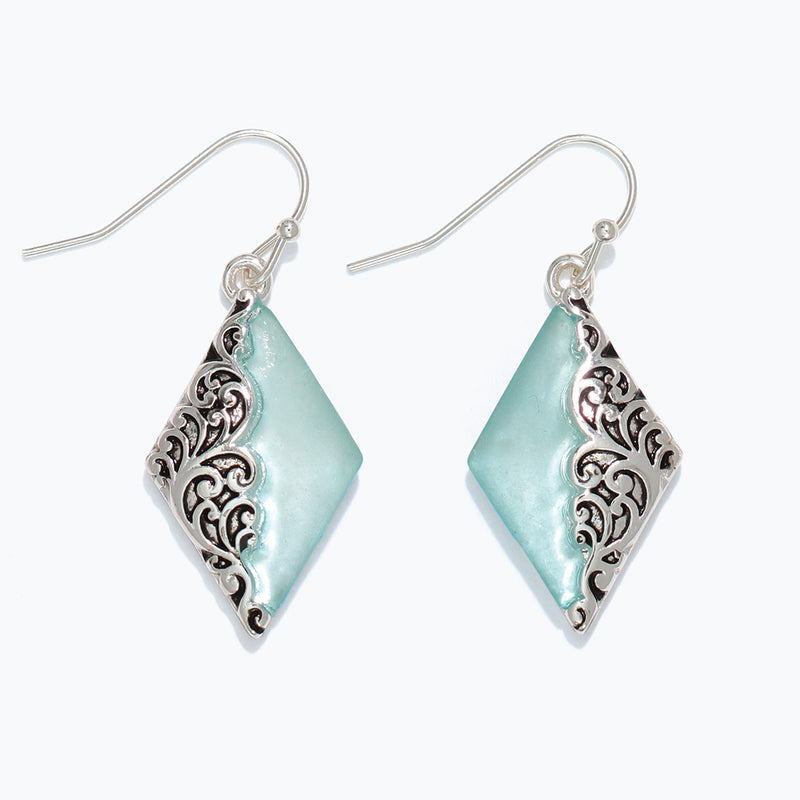 Earrings-Aqua Diamond w Filigree