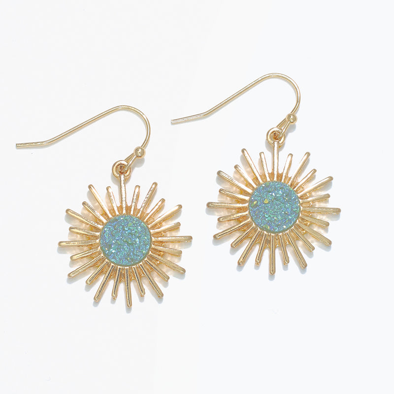 Earrings-Gold Burst with Mint Druzy