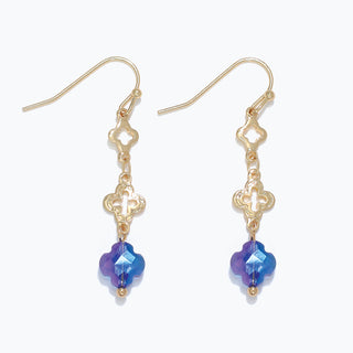 Earrings-Gold+Blue Clover Dangle