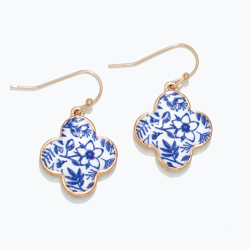 Earrings-Blue & White Clovers