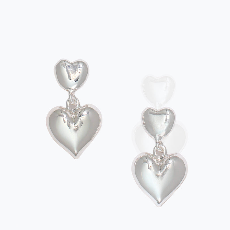 Earrings-Two Polished Silver Hearts