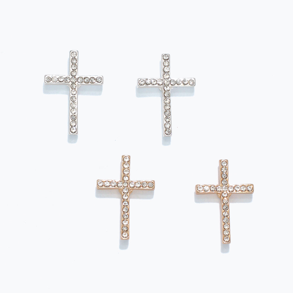 Periwinkle Earrings-ASSORT GD+SV Crystal Cross