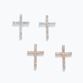Periwinkle Earrings-ASSORT GD+SV Crystal Cross