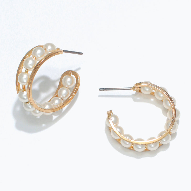 Earrings-Gold Hoops with Pearls