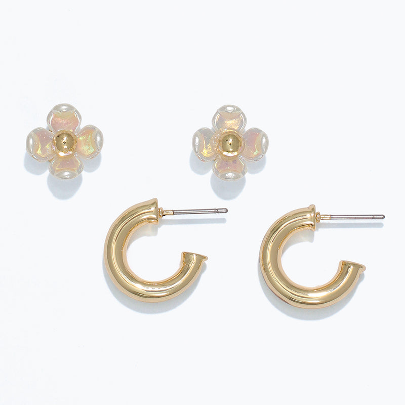 Earrings-Gold Flower & Hoop Duo