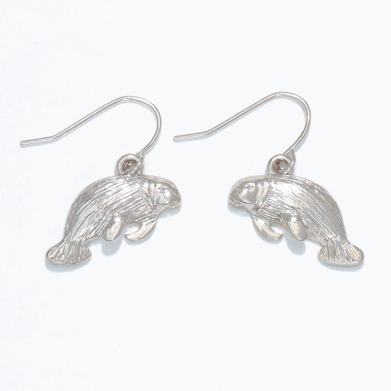 Earrings-Silver Textured Manatee